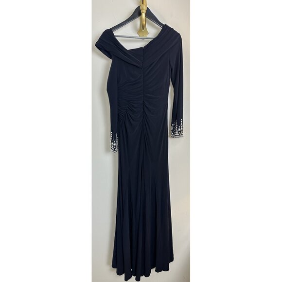 MAC DUGGAL One-Shoulder Long Sleeve Jersey Gown in Midnight Size US 8 - Picture 8 of 14